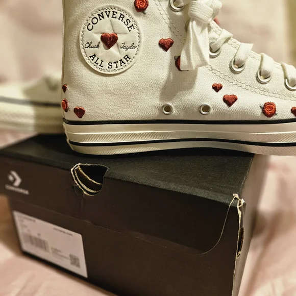 Converse White High-Tops with Red Heart Details - Picture 3 of 5